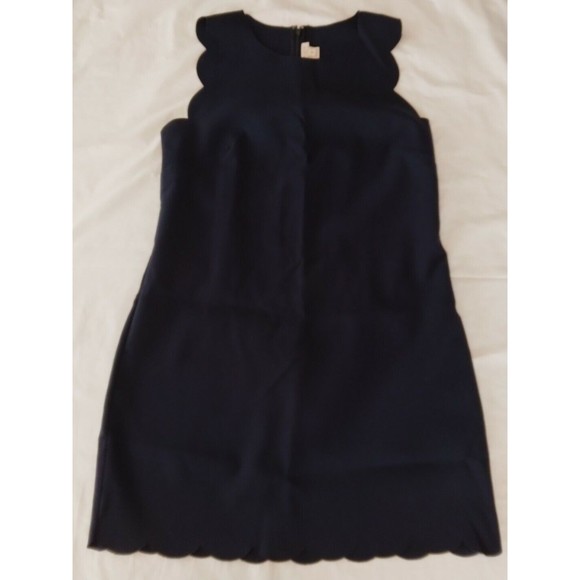 J Crew Womens Scallop Sheath Dress Size 8 Navy Blue Sleeveless Back Zip  A3744 - Picture 1 of 9
